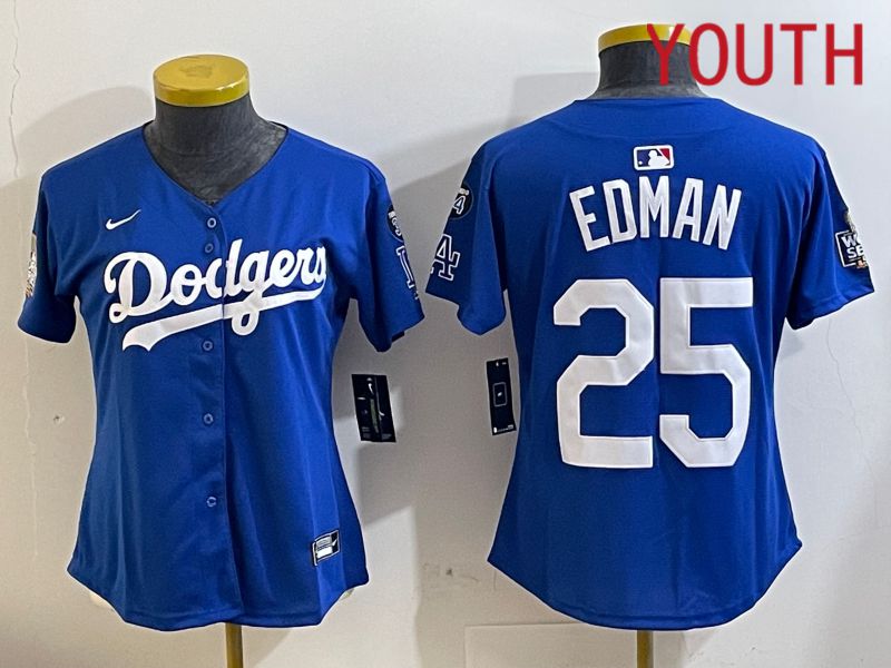 Youth Los Angeles Dodgers #25 Edman Blue Game 2024 Nike MLB Jersey style 11215->youth mlb jersey->Youth Jersey